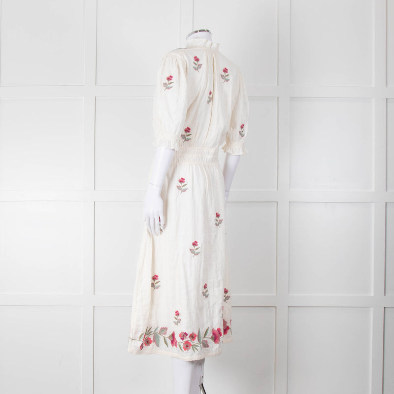 MABE Cream Floral Embroidery Midi Dress