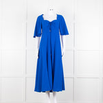 Me + Em Royal Blue Crepe Angel Sleeve Satin Side Detail Long Dress