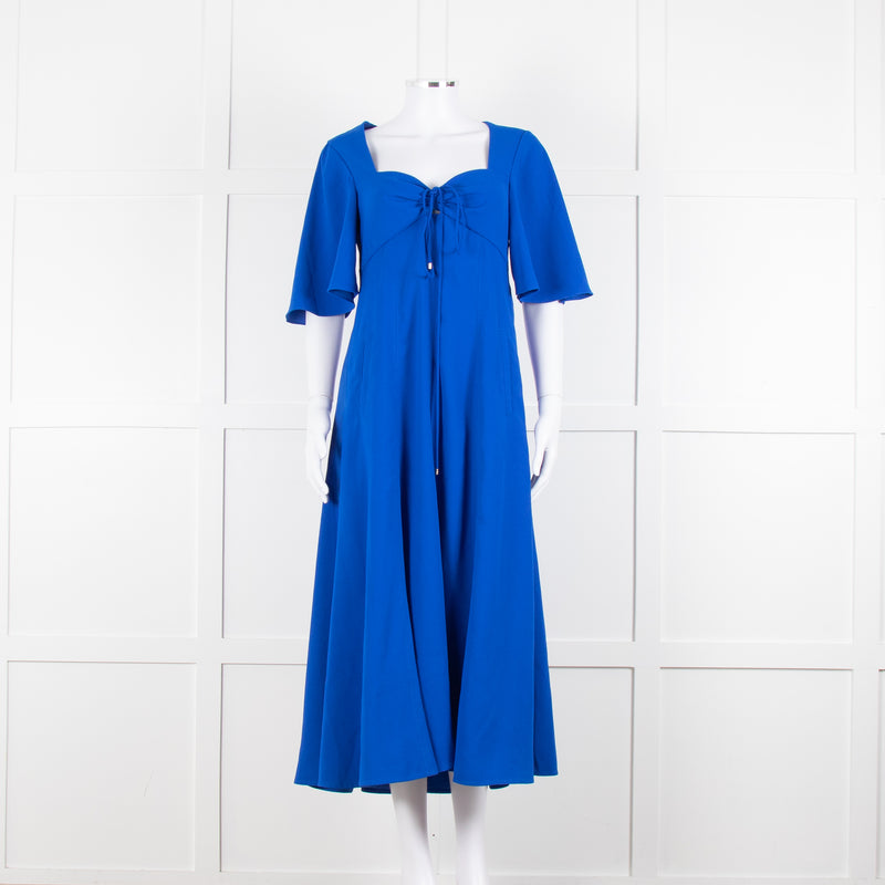 Me + Em Royal Blue Crepe Angel Sleeve Satin Side Detail Long Dress