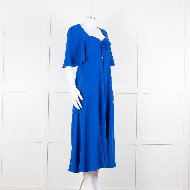 Me + Em Royal Blue Crepe Angel Sleeve Satin Side Detail Long Dress