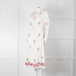 MABE Cream Floral Embroidery Midi Dress
