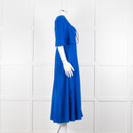 Me + Em Royal Blue Crepe Angel Sleeve Satin Side Detail Long Dress