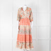 MABE Cotton Peach and Green Floral Midi Dress