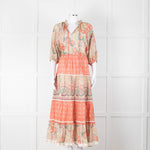 MABE Cotton Peach and Green Floral Midi Dress