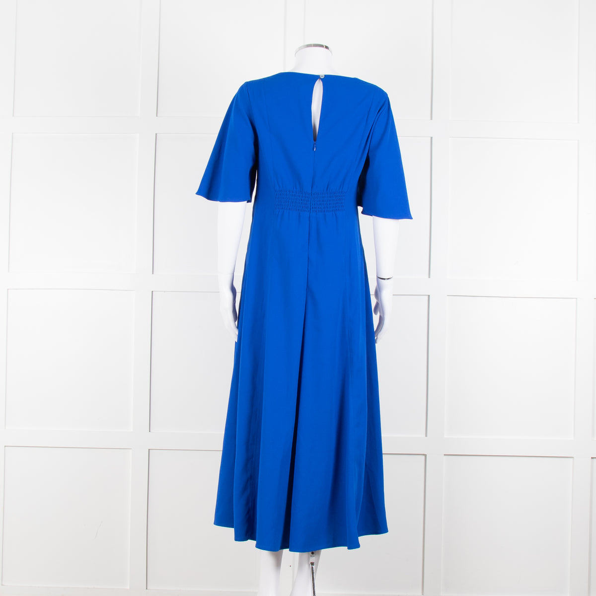 Me + Em Royal Blue Crepe Angel Sleeve Satin Side Detail Long Dress