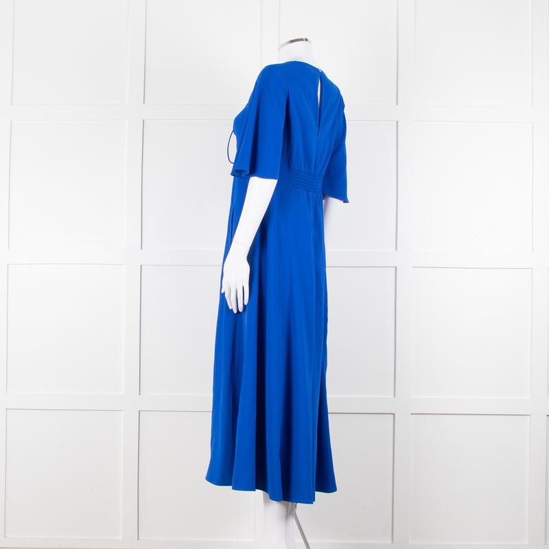 Me + Em Royal Blue Crepe Angel Sleeve Satin Side Detail Long Dress