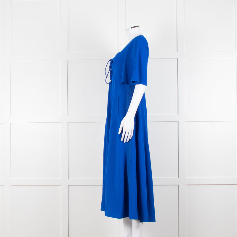 Me + Em Royal Blue Crepe Angel Sleeve Satin Side Detail Long Dress