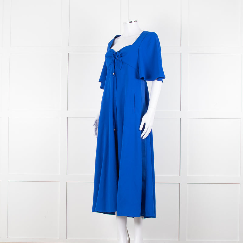 Me + Em Royal Blue Crepe Angel Sleeve Satin Side Detail Long Dress