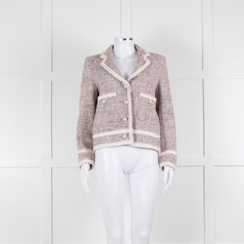 Helene Berman White Red Blue Tweedy White Trim Jacket