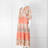 MABE Cotton Peach and Green Floral Midi Dress