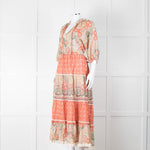 MABE Cotton Peach and Green Floral Midi Dress
