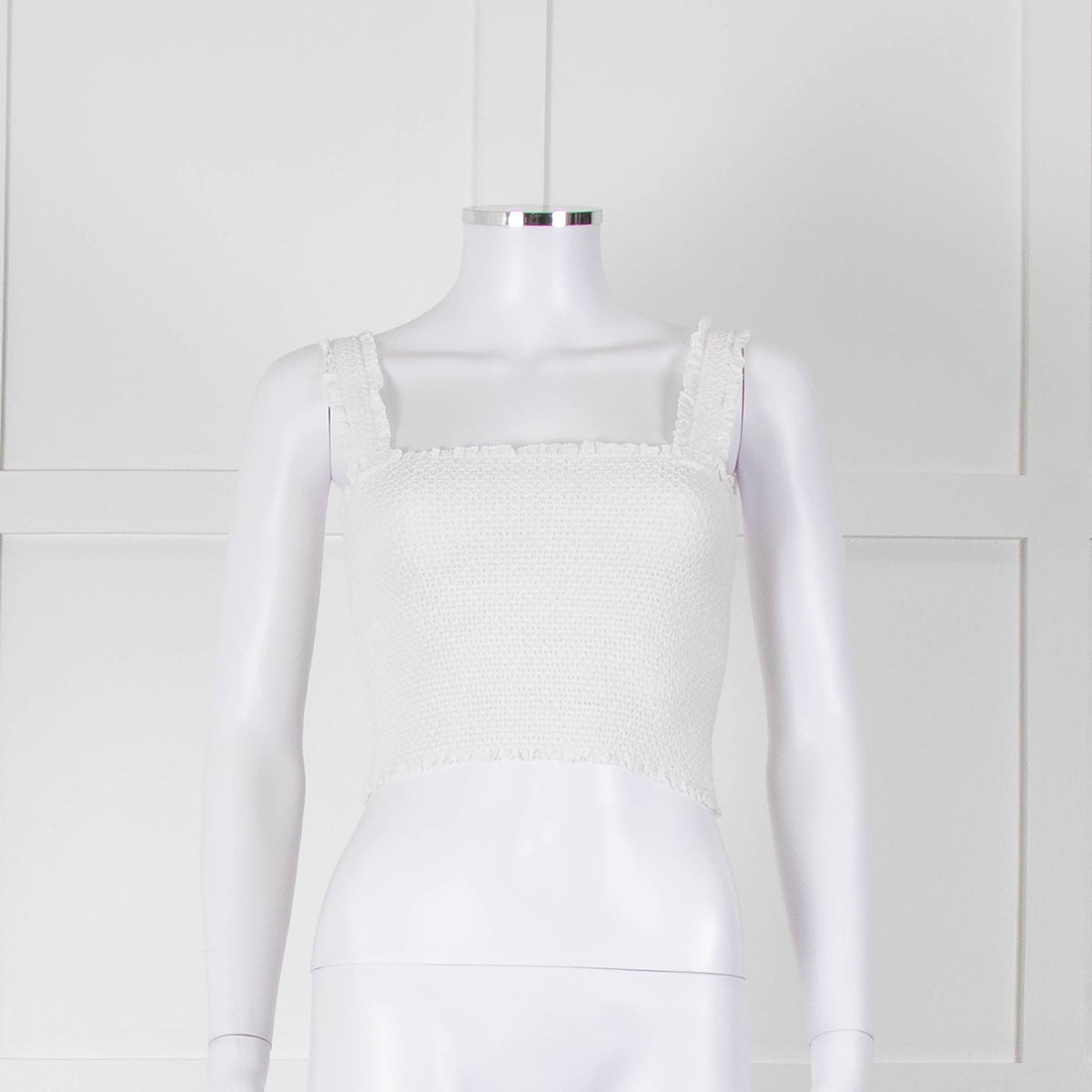 Alice and Olivia Smocked White Top with Zip Back