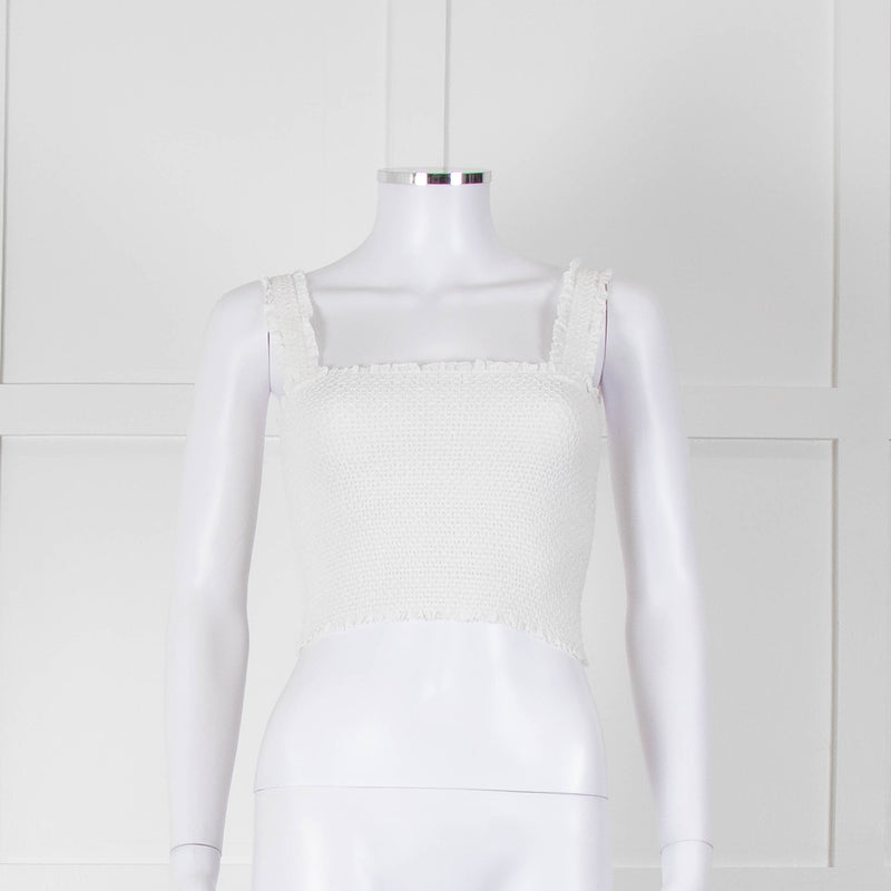 Alice and Olivia Smocked White Top with Zip Back