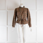 Doen Tan & Green Check Blouse with Waist Tie