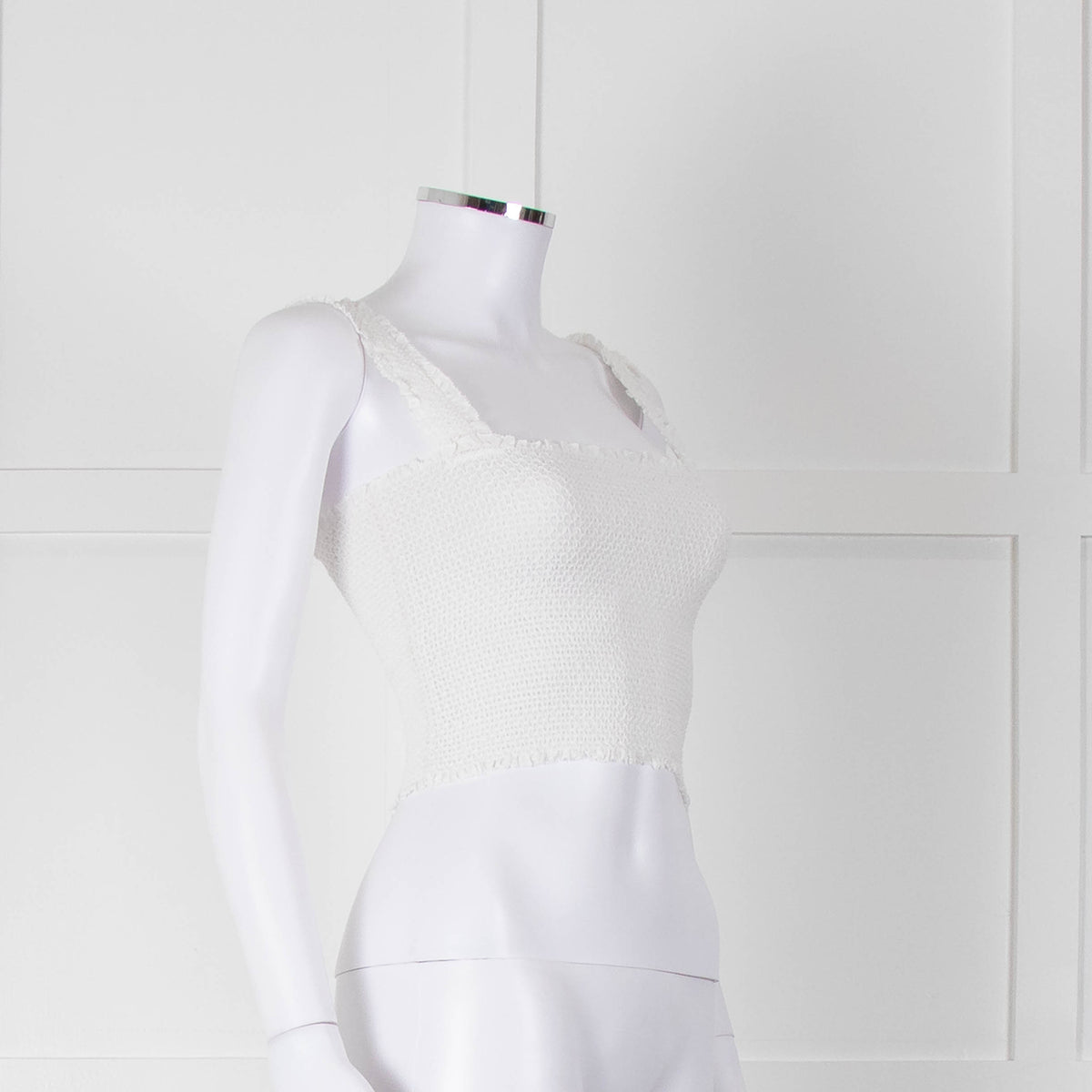 Alice and Olivia Smocked White Top with Zip Back