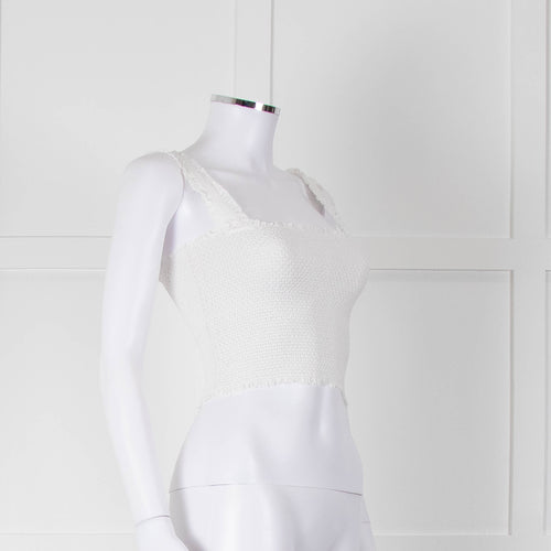 Alice and Olivia Smocked White Top with Zip Back