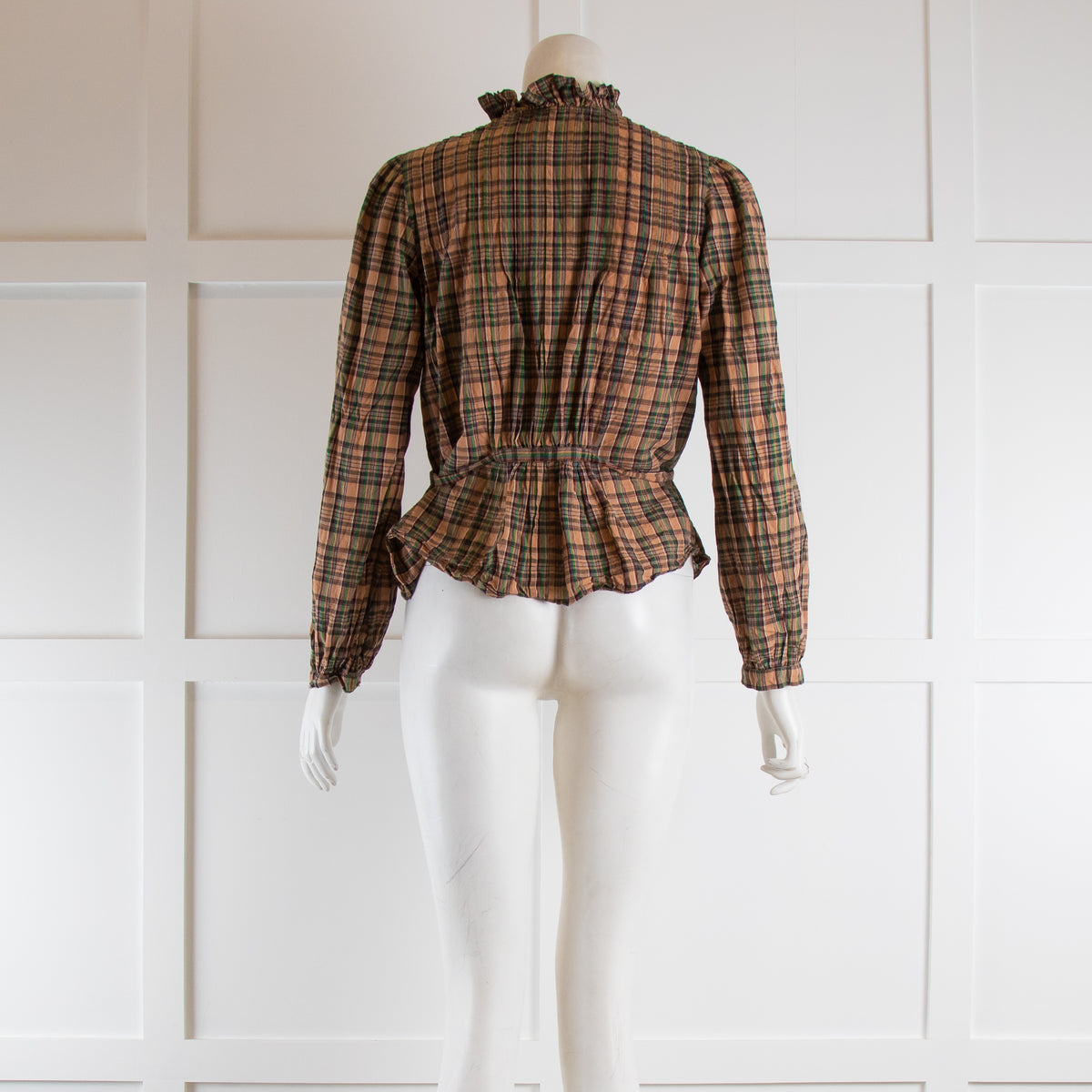 Doen Tan & Green Check Blouse with Waist Tie