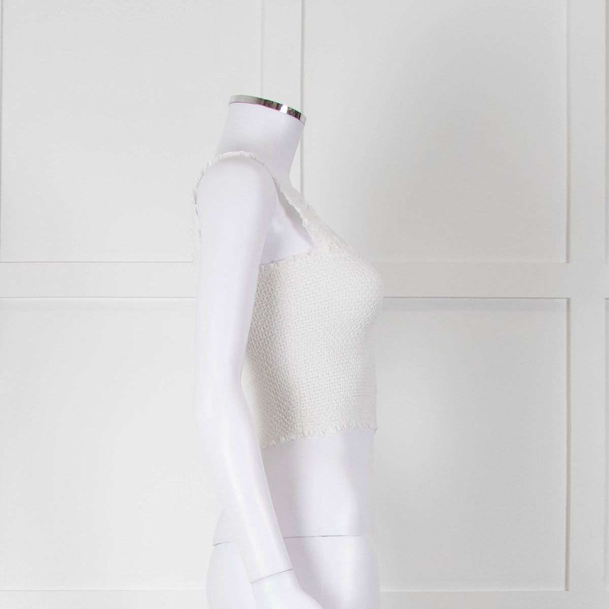 Alice and Olivia Smocked White Top with Zip Back