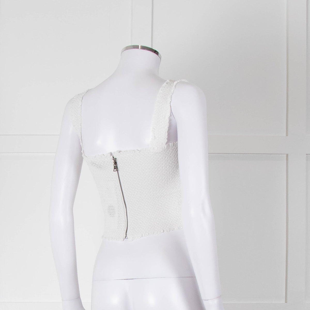 Alice and Olivia Smocked White Top with Zip Back