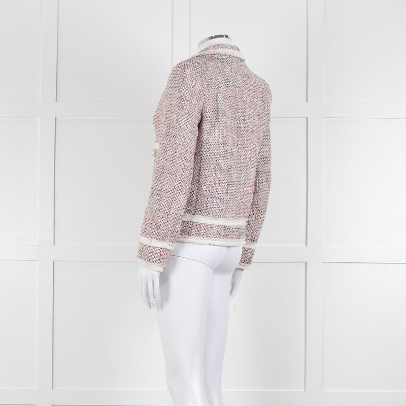 Helene Berman White Red Blue Tweedy White Trim Jacket