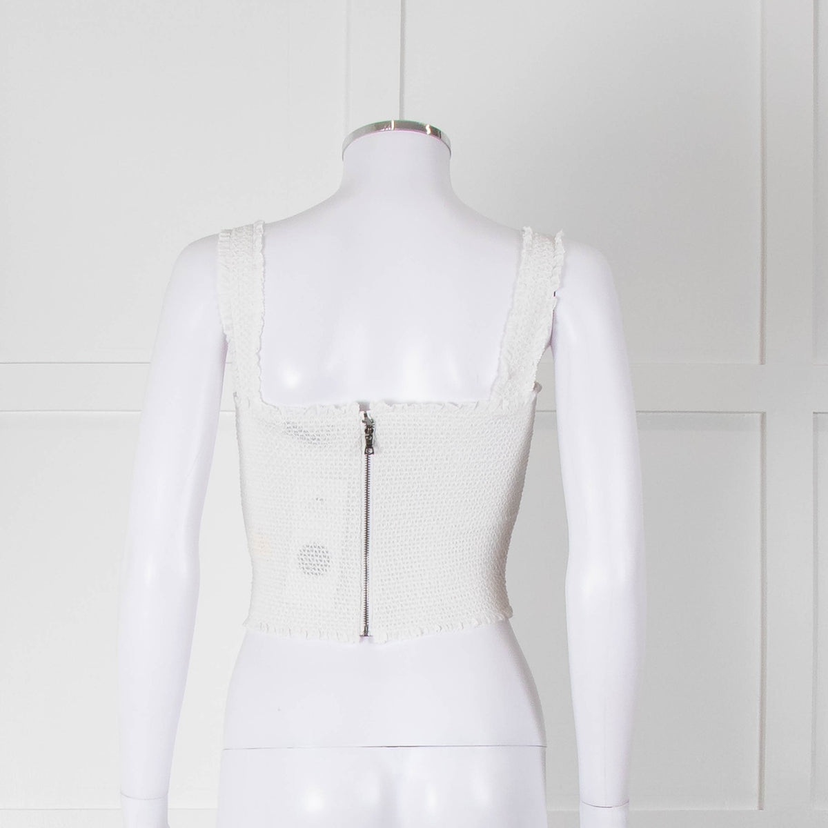 Alice and Olivia Smocked White Top with Zip Back