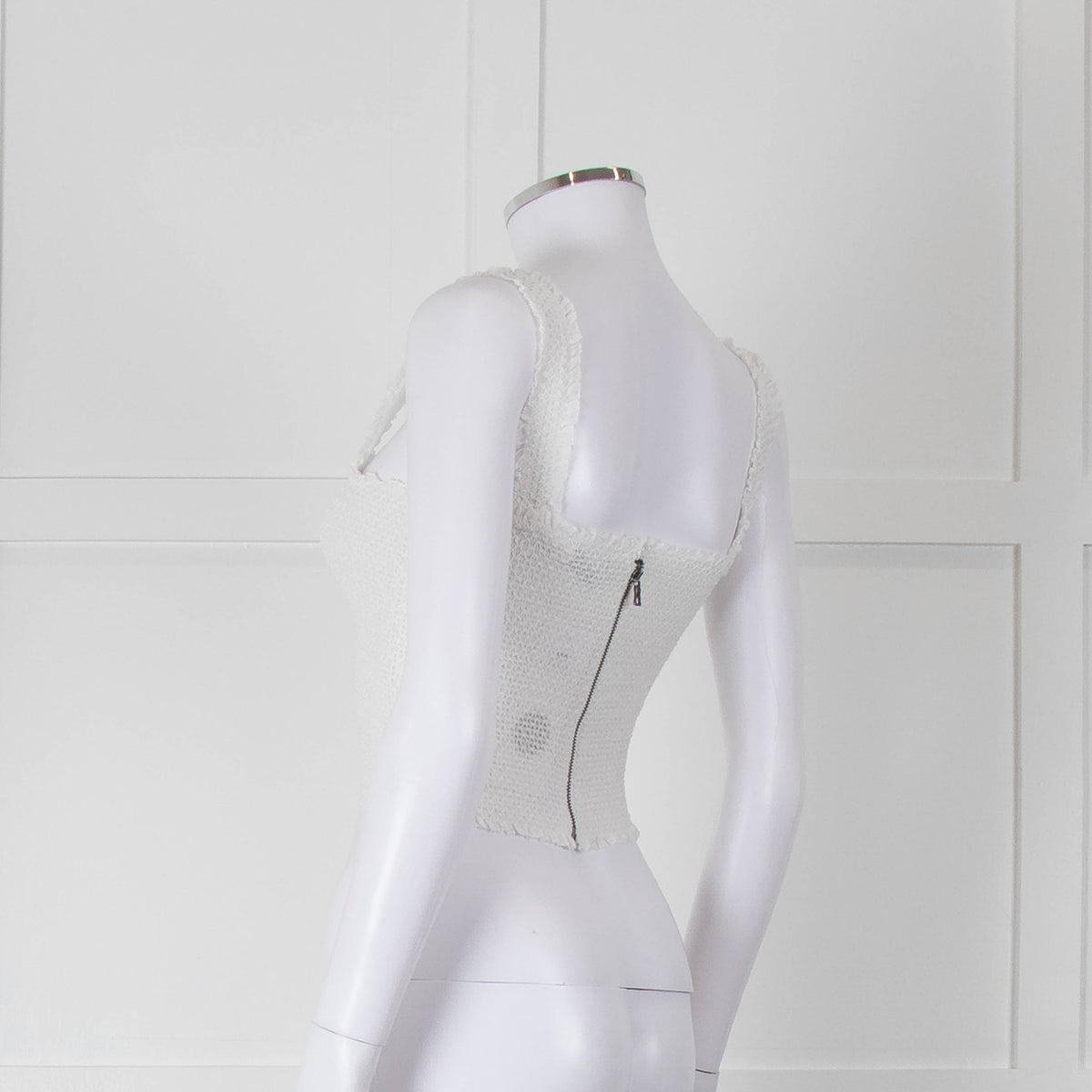 Alice and Olivia Smocked White Top with Zip Back