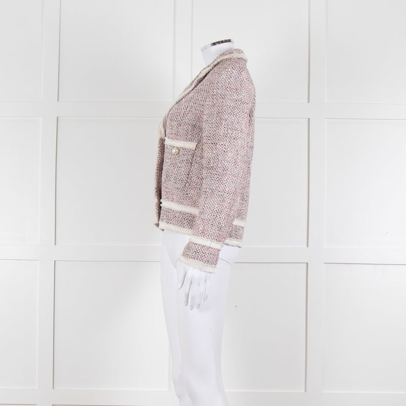 Helene Berman White Red Blue Tweedy White Trim Jacket