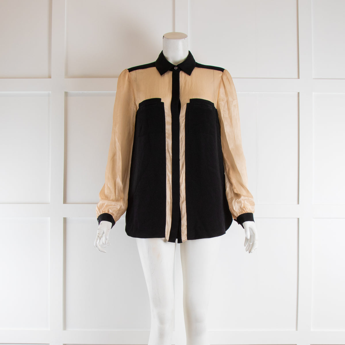 Temperley London Tan Sheer Blouse Black Collar