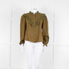 By Iris Khaki Broidery Anglaises Trimmed Blouse