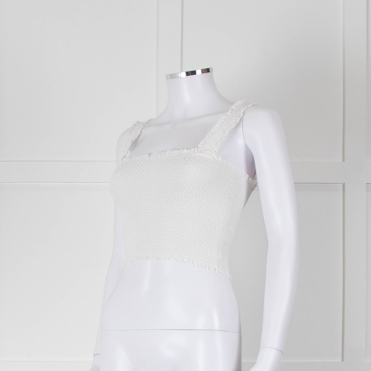 Alice and Olivia Smocked White Top with Zip Back