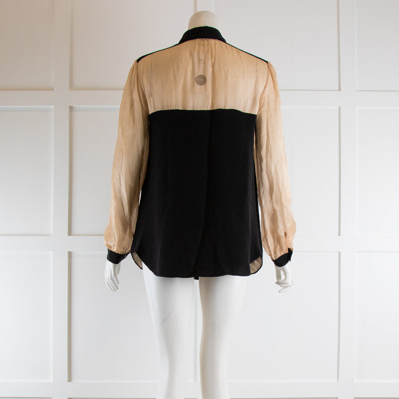 Temperley London Tan Sheer Blouse Black Collar