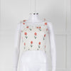 Kapara Smocked White Top with Red Flowers and Tie Shoulder