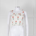 Kapara Smocked White Top with Red Flowers and Tie Shoulder