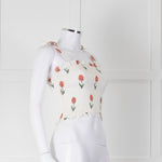 Kapara Smocked White Top with Red Flowers and Tie Shoulder