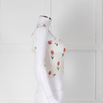 Kapara Smocked White Top with Red Flowers and Tie Shoulder