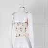 Kapara Smocked White Top with Red Flowers and Tie Shoulder