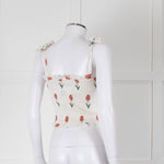 Kapara Smocked White Top with Red Flowers and Tie Shoulder