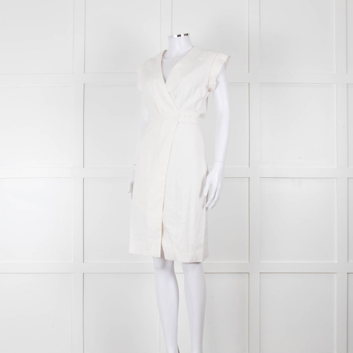 Veronica Beard Cream Sleeveless Wrap Dress