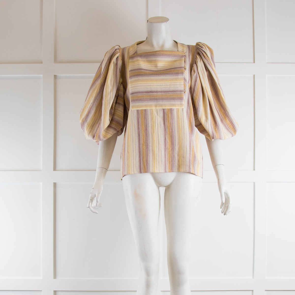 The Label Edition Pale Striped Linen Top With Bib Front