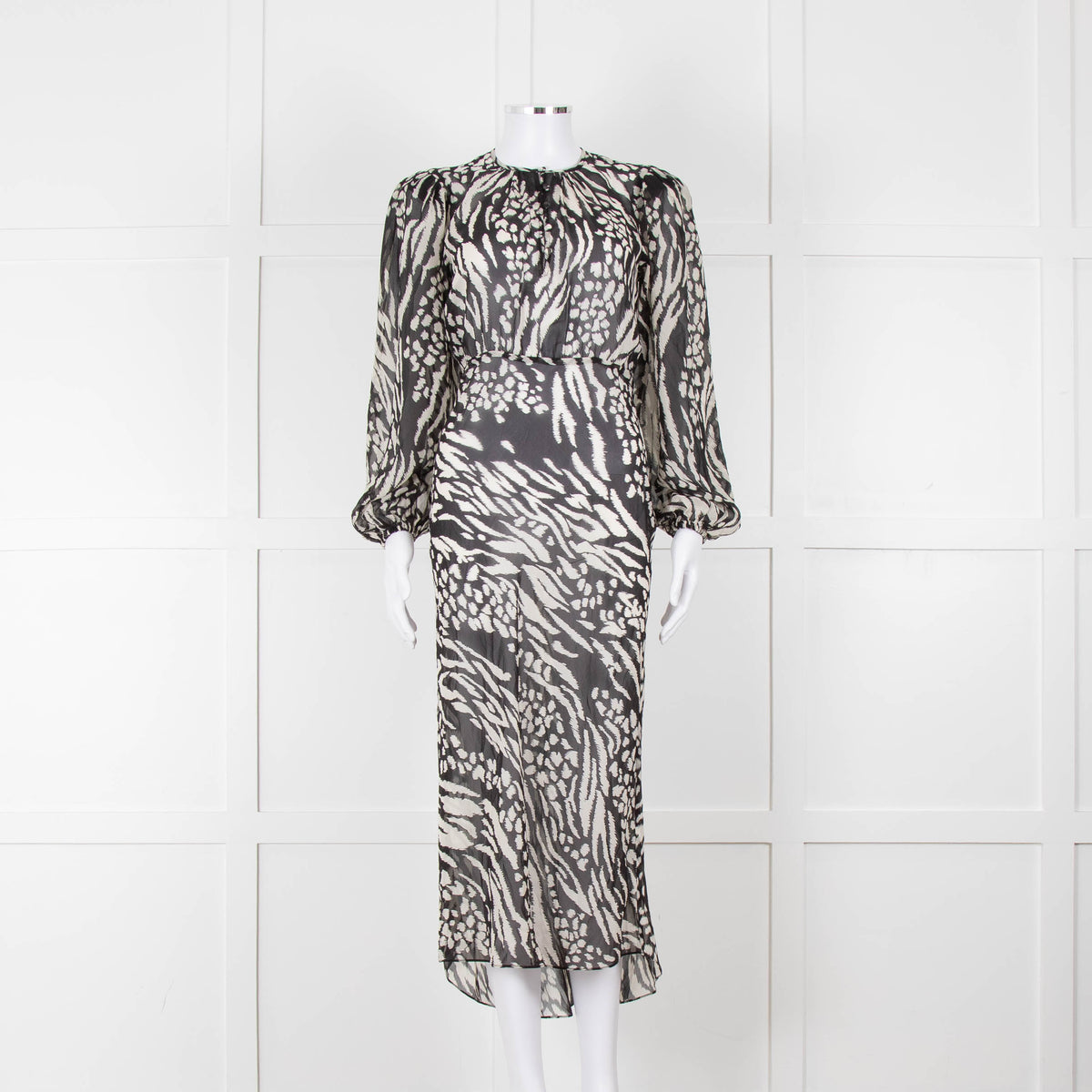 Veronica Beard Black White Animal Print Sheer Dress