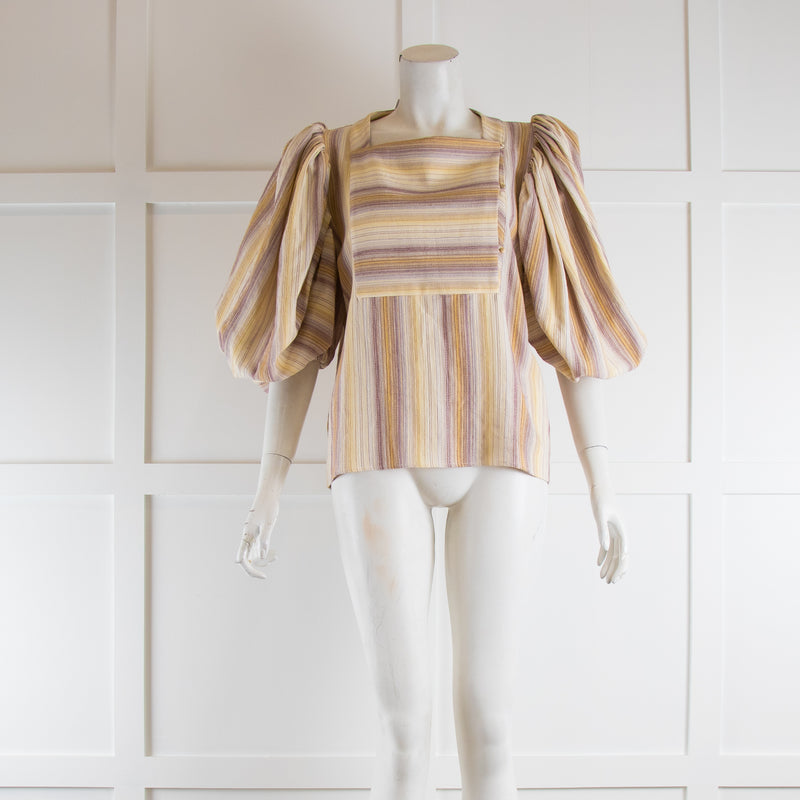 The Label Edition Pale Striped Linen Top With Bib Front
