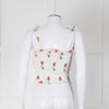 Kapara Smocked White Top with Red Flowers and Tie Shoulder