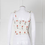 Kapara Smocked White Top with Red Flowers and Tie Shoulder