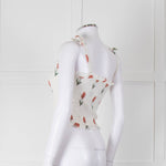 Kapara Smocked White Top with Red Flowers and Tie Shoulder