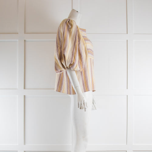 The Label Edition Pale Striped Linen Top With Bib Front