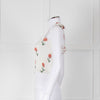 Kapara Smocked White Top with Red Flowers and Tie Shoulder
