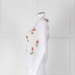 Kapara Smocked White Top with Red Flowers and Tie Shoulder
