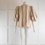 The Label Edition Pale Striped Linen Top With Bib Front
