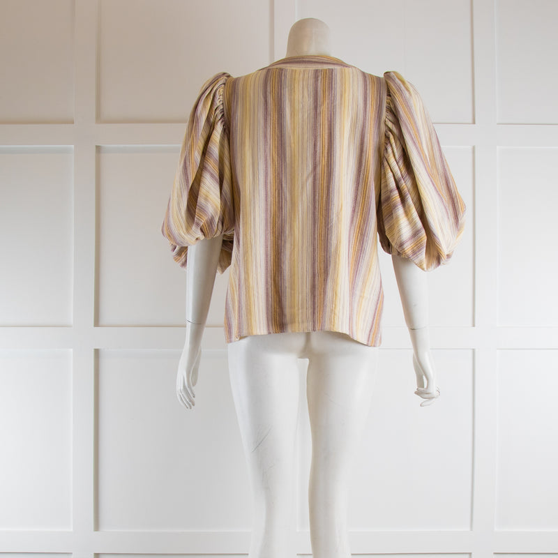The Label Edition Pale Striped Linen Top With Bib Front
