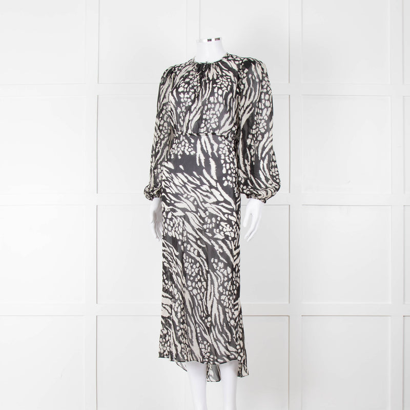 Veronica Beard Black White Animal Print Sheer Dress
